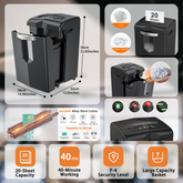 Bonsaii Heavy Duty Paper Shredder, 20 Sheet 40 Mins Large Office Crosscut Shredder for Commercial Use, Anti-Jam System & P-4 High Security Supports CD/Credit Cards/Staples, 7 Gal Pullout Bin C144-D